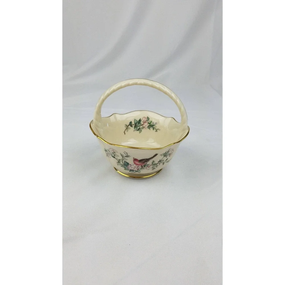 Vintage Lenox serenade‎ basket hand decorated 24k gold bird floral porcelain